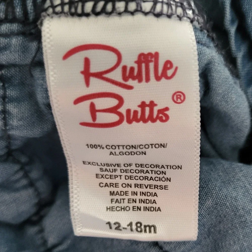 Ruffle Butts Denim Overalls Romper 12 18 Months Girls Summer Bubble Bottoms Blue